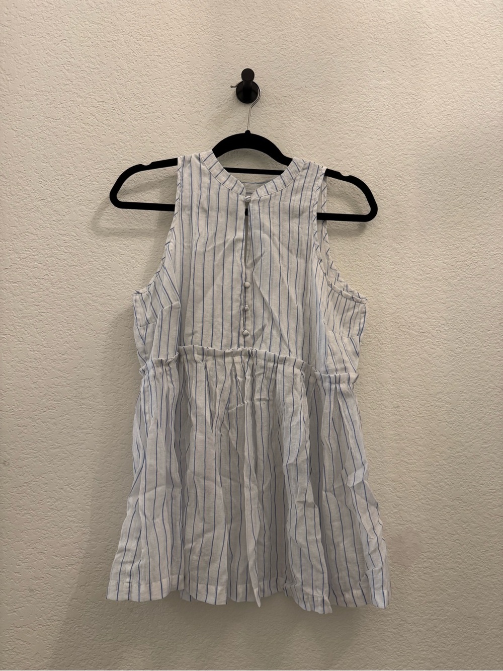 Sleeveless Blue Pinstripe Babydoll Top
